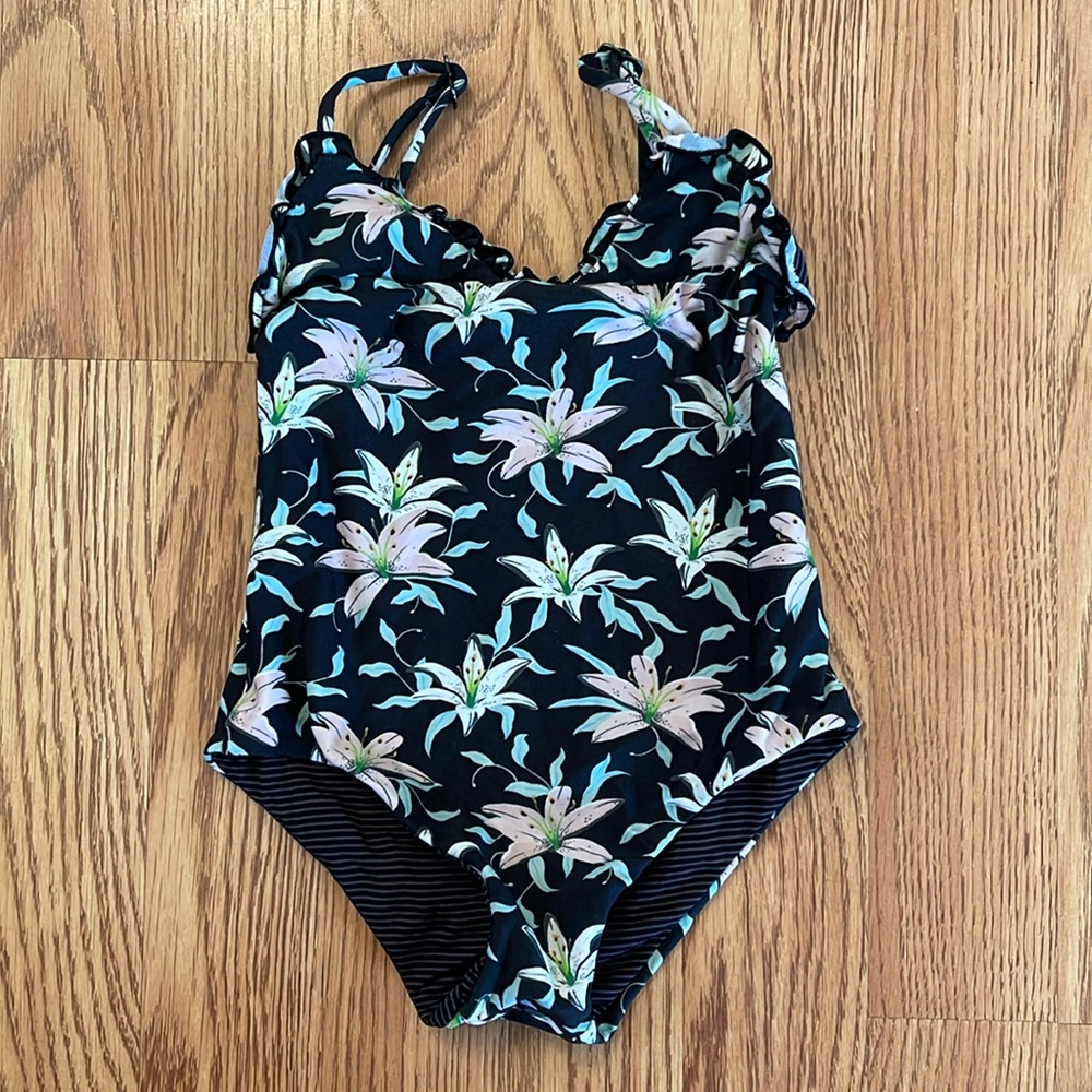 Acacia Kids Dixie Full Piece Monet Floral Print Black Pink Size M Medium 3T 4T